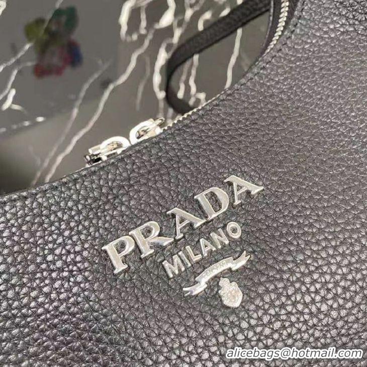 AAAAA Discount Prada Original Grain Leather With Chip Version Hobo Bag 1BC133 Black