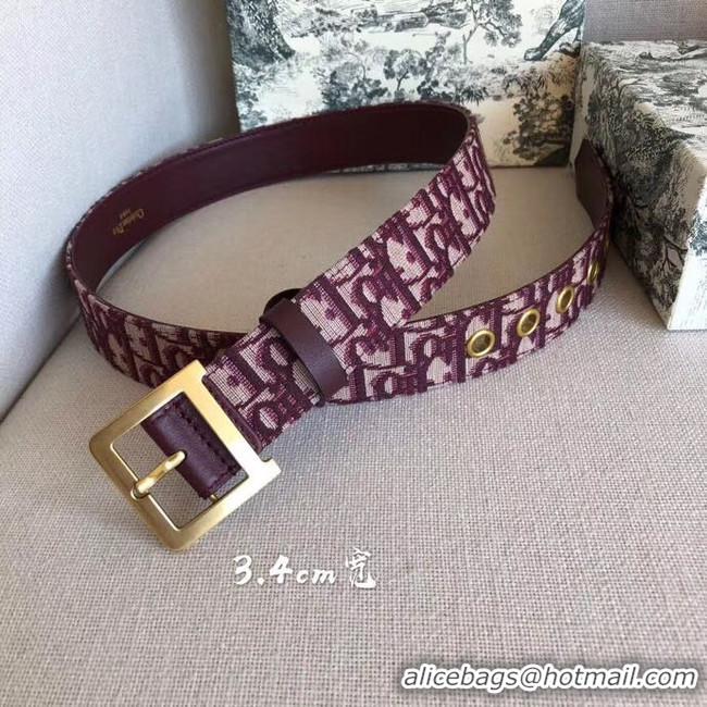 Good Quality Dior Wide leather belt with 34 mm D4262 Burgundy