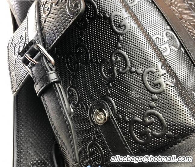High Quality Gucci Perforated Leather GG Embossed Backpack 625770 Black 2020