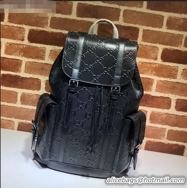 High Quality Gucci Perforated Leather GG Embossed Backpack 625770 Black 2020