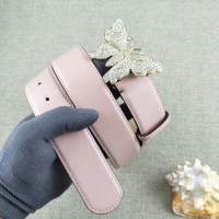 Luxury Style Gucci leather belt with butterfly 499553 pink