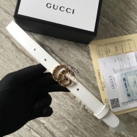 Luxury Classic Gucci Leather belt with crystal Double G buckle G22555 white
