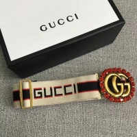 Best Product Gucci stripe belt with Double G and crystals 499633 white&blue