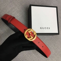 Grade Gucci Leather belt with Double G buckle 406831 red