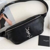Top Quality Saint Laurent Classic Monogram Belt Bag in Grain Leather 589959 Black/Silver 2019 