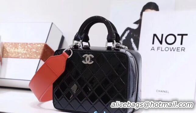 Discount Chanel Quilted Patent Leather Vanity Case Bag A71607 Black 2020