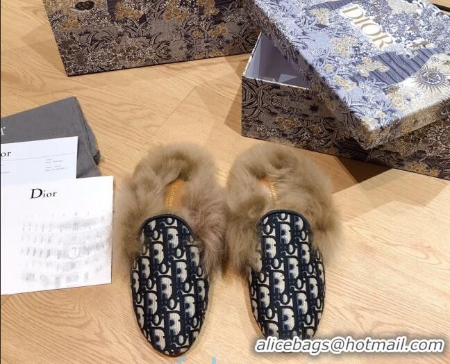 Best Grade Dior Dway Embroidered Cotton Flat Wool Slipper Mules 92130 2020