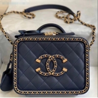 Free Shipping Chanel Quilted Lambskin Small Vanity Case Bag With Chain AS1785 Blue/Gold 2020