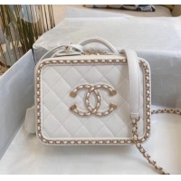 Grade Luxury Chanel Quilted Lambskin Small Vanity Case Bag With Chain AS1785 White/Gold 2020