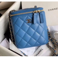Latest Chanel Quilted Calfskin Mini Vanity Case with Classic Chain AP1466 Blue 2020