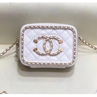 Wholesale Chanel Quilted Lambskin Vanity Clutch with Chain A84452 White/Gold 2020