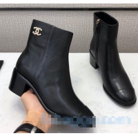Reproduction Chanel Calfskin Medium Heel Ankle Boots G36307 Black 2020