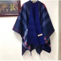 Best Quality Burberry Cashmere Wool Check Double Cape 92529 Blue