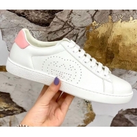 Good Quality Gucci Leather Ace Sneakers with Interlocking G 71417 White/Pink 2020