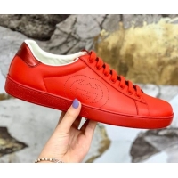 Charming Gucci Leather Ace Sneakers with Interlocking G 71419 Red/Burgundy 2020