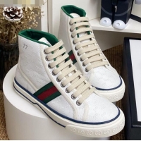 Best Grade Gucci Tennis 1977 High Top Sneakers in White GG Fabric 72012 2020