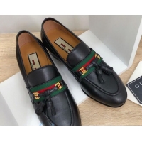Luxury Gucci Loafer with Web and Tassel 91139 black 2020