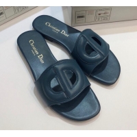 Grade Quality Dior Calfskin D-CLUB Mule Flat Sandals 80161 Denim Blue 2020