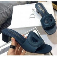 Best Grade Dior Calfskin D-CLUB Mule Sandals With 4.5cm Heel 80166 Denim Blue 2020