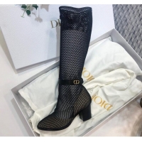 Top Grade Dior Naughtily-D High Boot in Fishnet and Lambskin with 7cm Heel 80173 Black 2020
