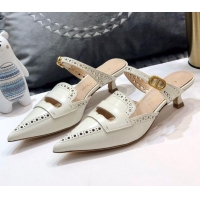 Best Quality Dior Boy-D Perforated Calfskin CD Mules 40mm Heel 80505 White 2020