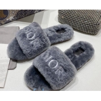 Best Price Dior CD Bow Wool Flat Slide Sandals 81713 Grey