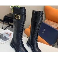 Classic Dior Logo Embossed Calfskin CD Band High Boots 82754 Black 2020