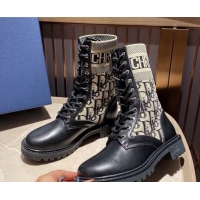Fashion Dior Oblique Canvas Knit Sock Lace-up Short Boots 91003 Beige 2020