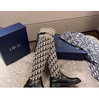 Trendy Design Dior Oblique Knit Sock Knee-High Boots with Belt Buckle 091025 Beige/Grey 2020