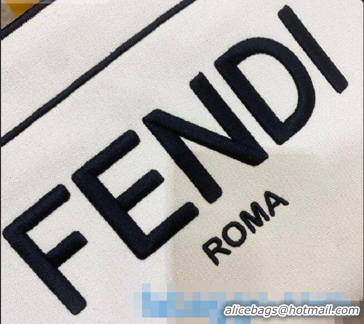 Top Quality Fendi Canvas Large Roma Shopper Tote F3101 White/Black 2020