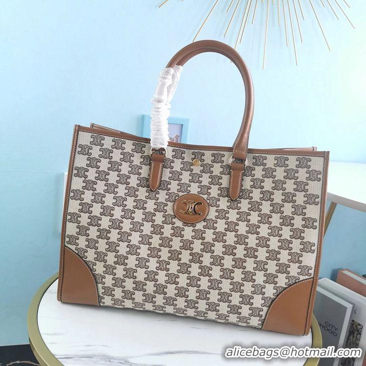 Unique Style Celine TEEN TRIOMPHE BAG IN TRIOMPHE CANVAS AND CALFSKIN CL94342 Brown