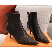 Top Grade Louis Vuitton Cherie Ankle Boots 1A8834 Black Leather/Brown Monogram Canvas