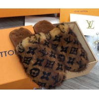 Good Quality Louis Vuitton Monogram Mink Fur and Wool Homey Flats Mules 20926 Dark Brown 2020