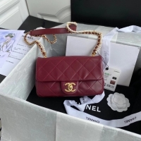 Unique Grade Chanel small flap bag Lambskin & Gold-Tone Metal AS2210 Burgundy