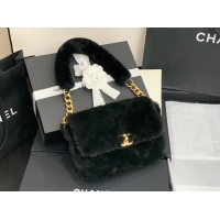 Famous Brand Chanel flap bag Shearling Lambskin & Gold-Tone Metal AS2240 black