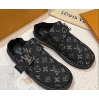 Chic Louis Vuitton LV Cosy Monogram Denim Mules Black 20930
