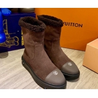 Shop Duplicate Louis Vuitton Breezy Suede Wool Short Boots 102044 Dark Brown