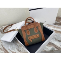 Popular Style CELINE NANO LUGGAGE BAG IN FLORAL JACQUARD AND CALFSKIN 189242 TAN&Khaki