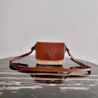 Luxury Discount Prada Saffiano leather mini shoulder bag 2BD043 brown