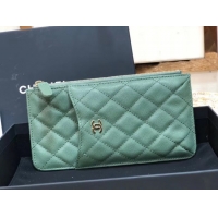 Lowest Price Chanel Calfskin Leather Card packet & Gold-Tone Metal A81598 green