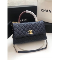 Well Crafted Chanel flap bag with Burgundy top handle A92991 dark Blue