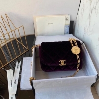 Cheap Price Chanel flap bag velvet & Gold-Tone Metal AS2222 deep purple