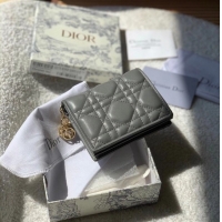 Low Cost MINI LADY DIOR WALLET Cannage Lambskin S0178 grey