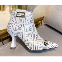 Good Quality Fendi Baguette FF Leather Heel Short Boots 92118 White