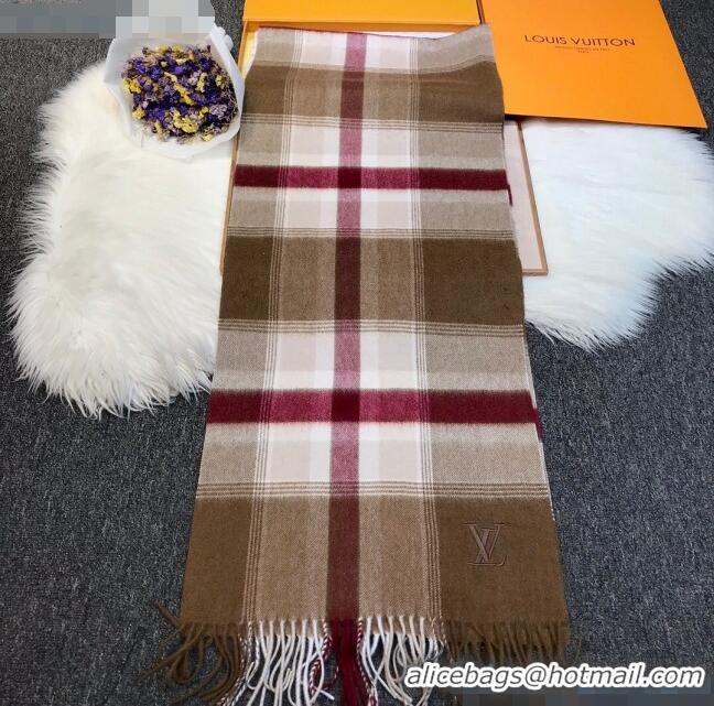 Best Product Louis Vuitton Cashmere Scarf B2181 Brown/Burgundy 2020