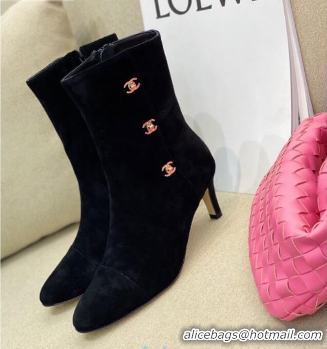 Good Product Chanel Suede CC Buckle Side Heel 6.5cm Short Boots 120216 Black