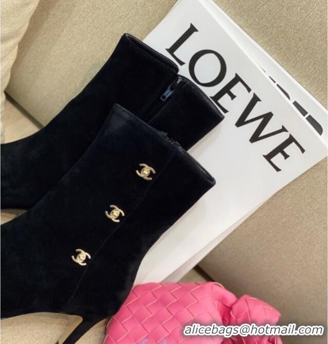 Good Product Chanel Suede CC Buckle Side Heel 6.5cm Short Boots 120216 Black