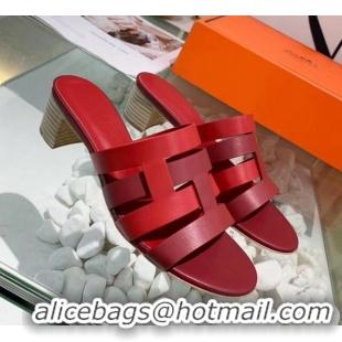 Top Grade Hermes Calfskin Amica Sandal With 5cm Heel 040143 Burgundy/Red