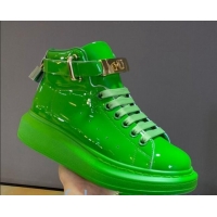 Super Quality Alexander McQueen Patent Leather Sneakers with Lock Charm 90905 Green