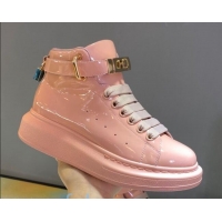 Grade Design Alexander McQueen Patent Leather Sneakers with Lock Charm 90905 Light Pink